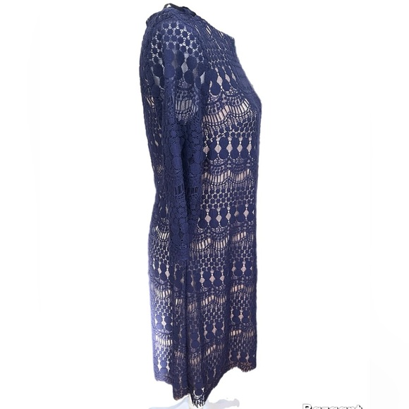 Jessica H Women's Navy Nude Lace Dress Size 6. 3/4 Sleeve - Picture 2 of 8